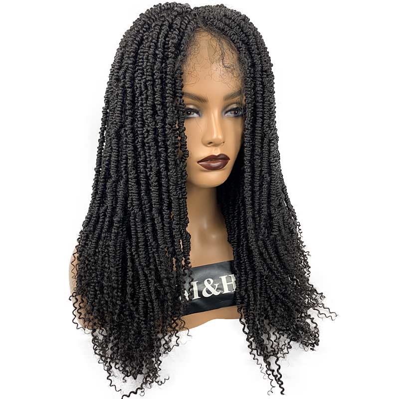 24inch Twist 1B Crochet Braid Twist Wig Afro Locs Heat Resistant Kinky Curly Braids Hair High Fiber Deep Part Synthetic Lace Front Wig