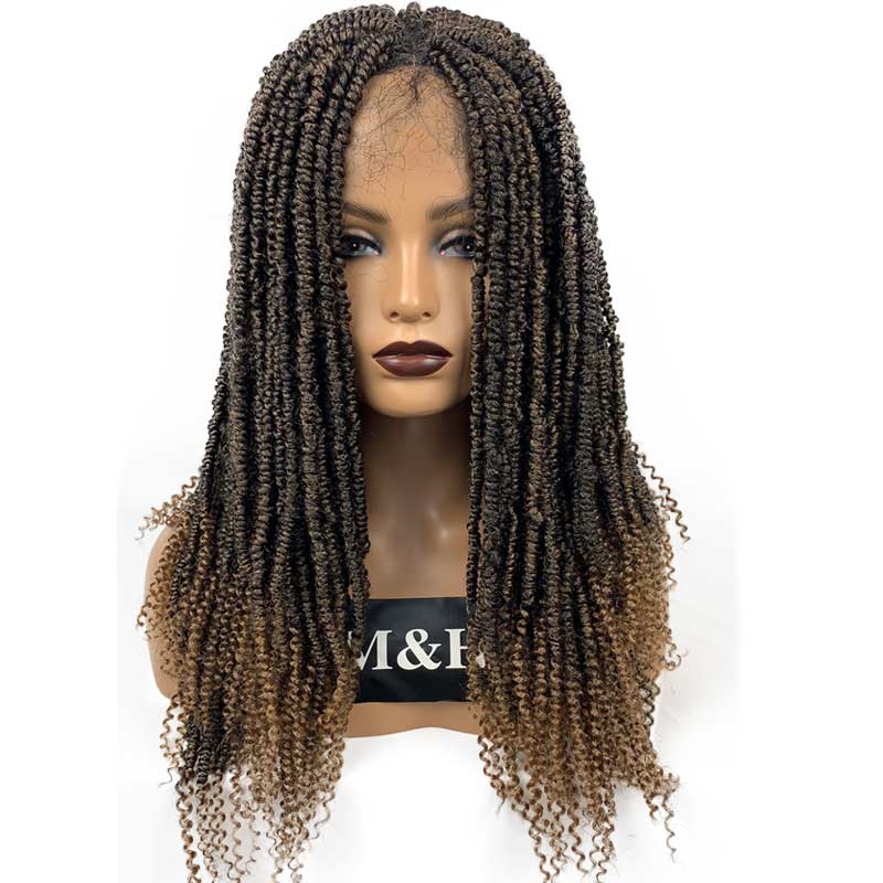 24inch Twist T27 Crochet Braid Twist Wig Afro Locs Heat Resistant Kinky Curly Braids Hair High Fiber Deep Part Synthetic Lace Front Wig