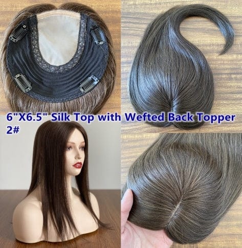 24inches / 2# 6X6.5 6"X 6.5'' 8''X 8'' Silk Top with Weft Back Silk Base Human Hair Wig