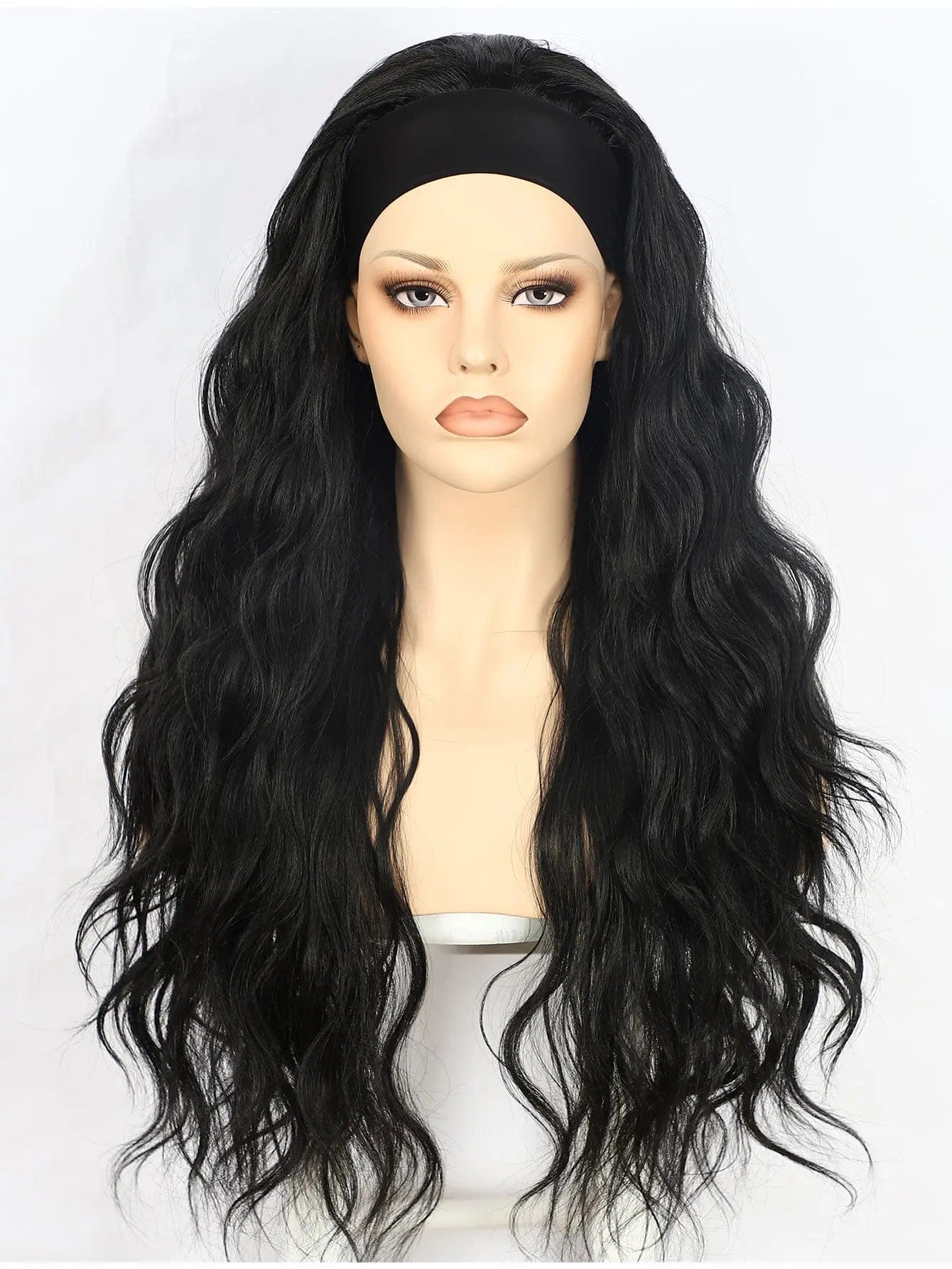 26 Inches / Black Anogol Synthetic Headband Wig Beige Long Loose Wave