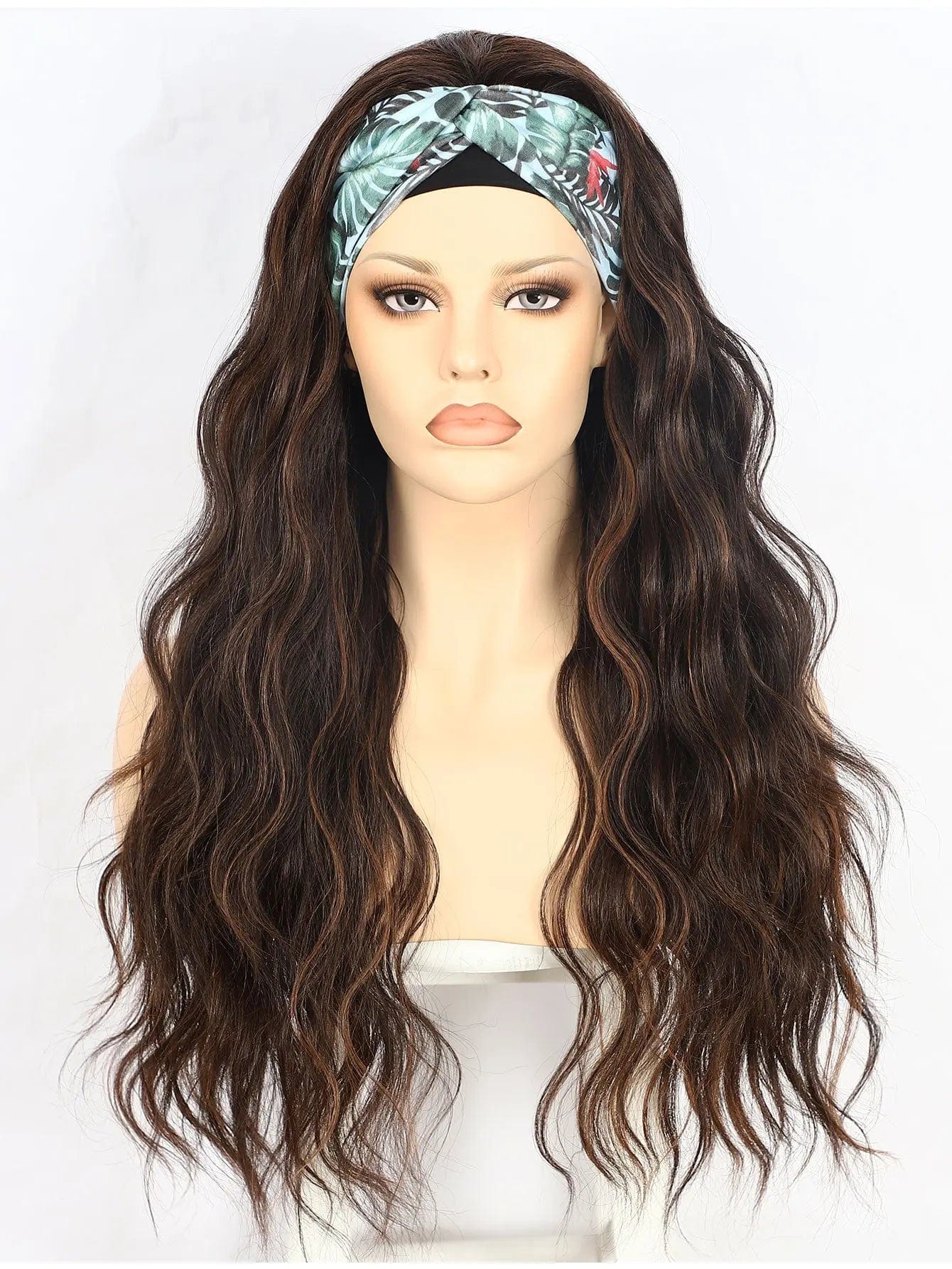 26 Inches / Black Brown Anogol Synthetic Headband Wig Beige Long Loose Wave