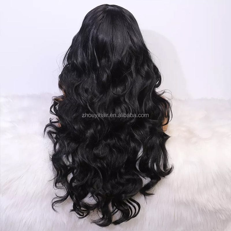 26 Inches / highlight brown Cheap Curly Synthetic Hair Wigs With Highlights For Pretty Women Frontal Wigs Heat Resistant Black Body Water Long Fiber Wig