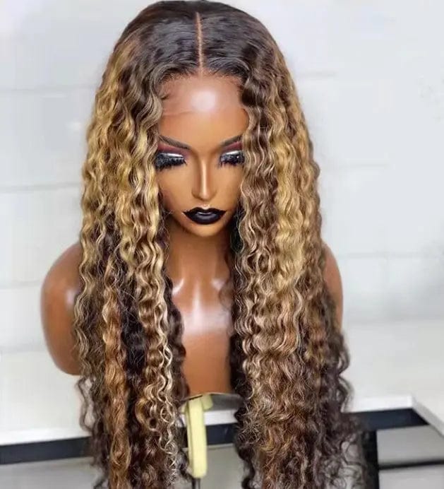 26 Inches / Highlight Brown Hot Selling Curly Wigs Highlight Brown Human Virgin Hair 13*4 Lace Front Wigs for Black Women