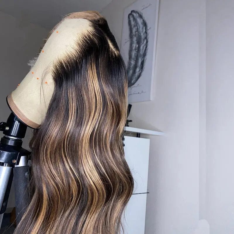 26 Inches / #highlight brown Luxury Long Wigs Body Wave Cuticle Aligned 100% Vietnamese Real Human Hair Lace Front Wigs