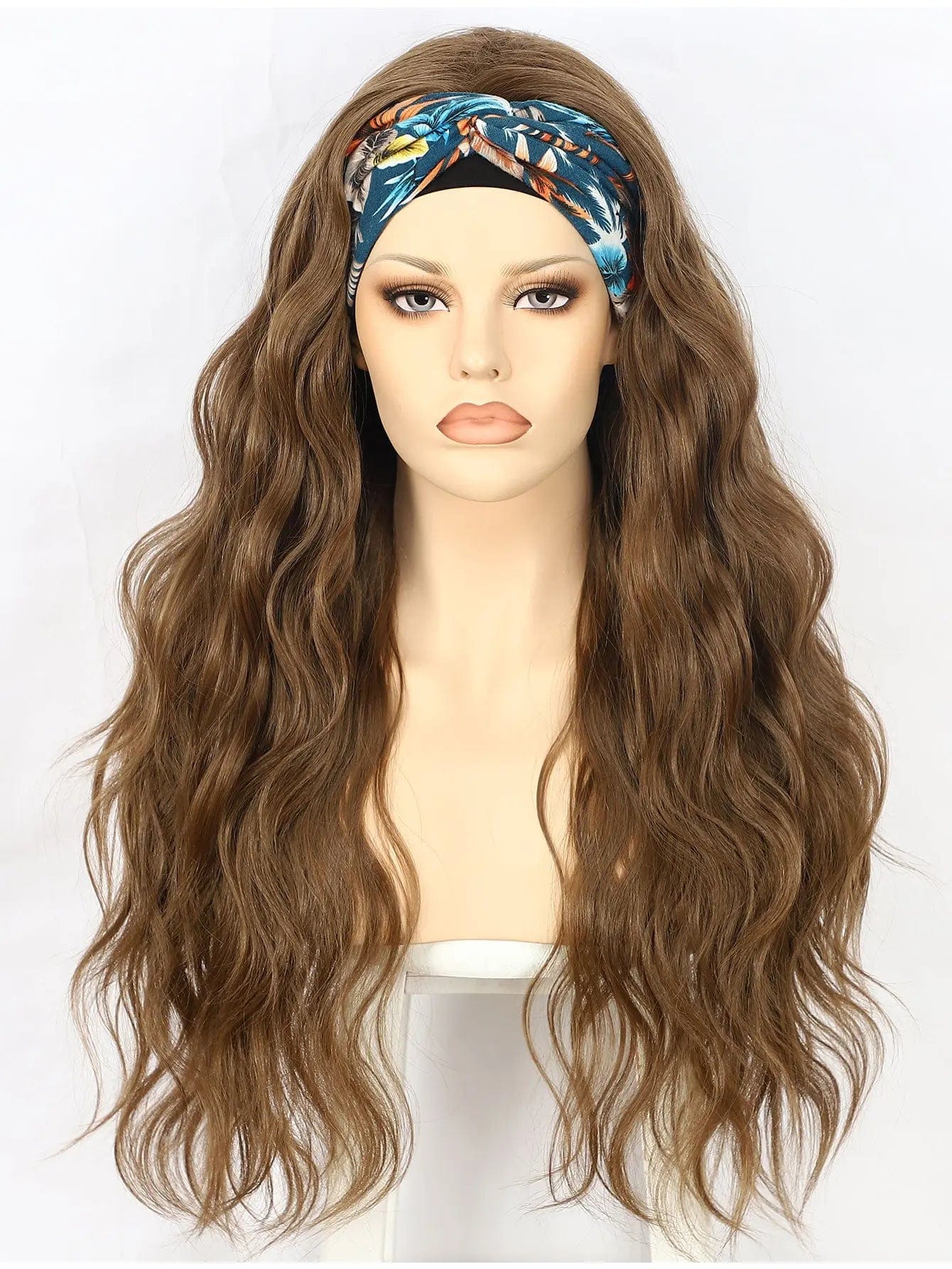 26 Inches / Light Brown Anogol Synthetic Headband Wig Beige Long Loose Wave