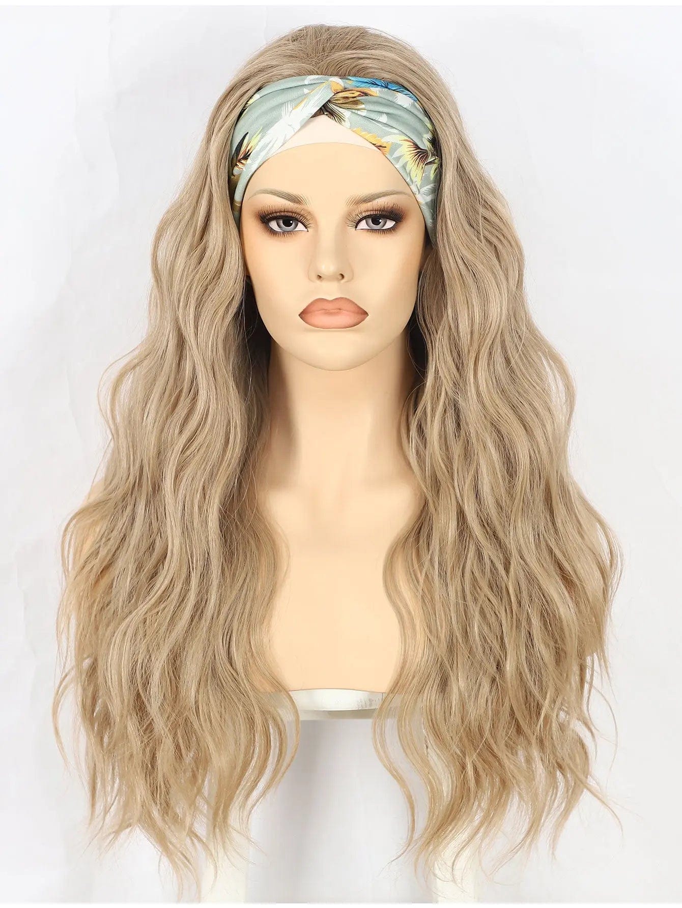 26 Inches / linen Anogol Synthetic Headband Wig Beige Long Loose Wave