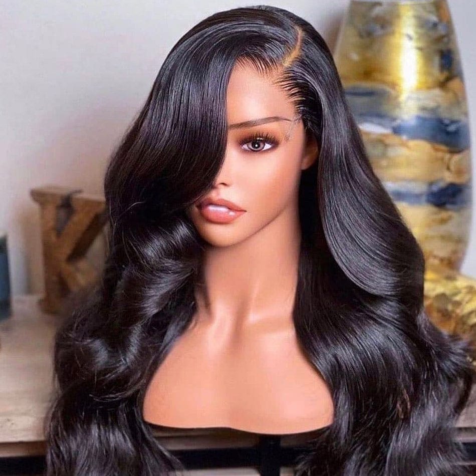 26 Inches / Natural Black Straight Body Wave 5x5 Transparent Lace Closure Frontal Wig Human Hair Glueless Brazilian Virgin Natural Human Hair Wigs Vendor Stock