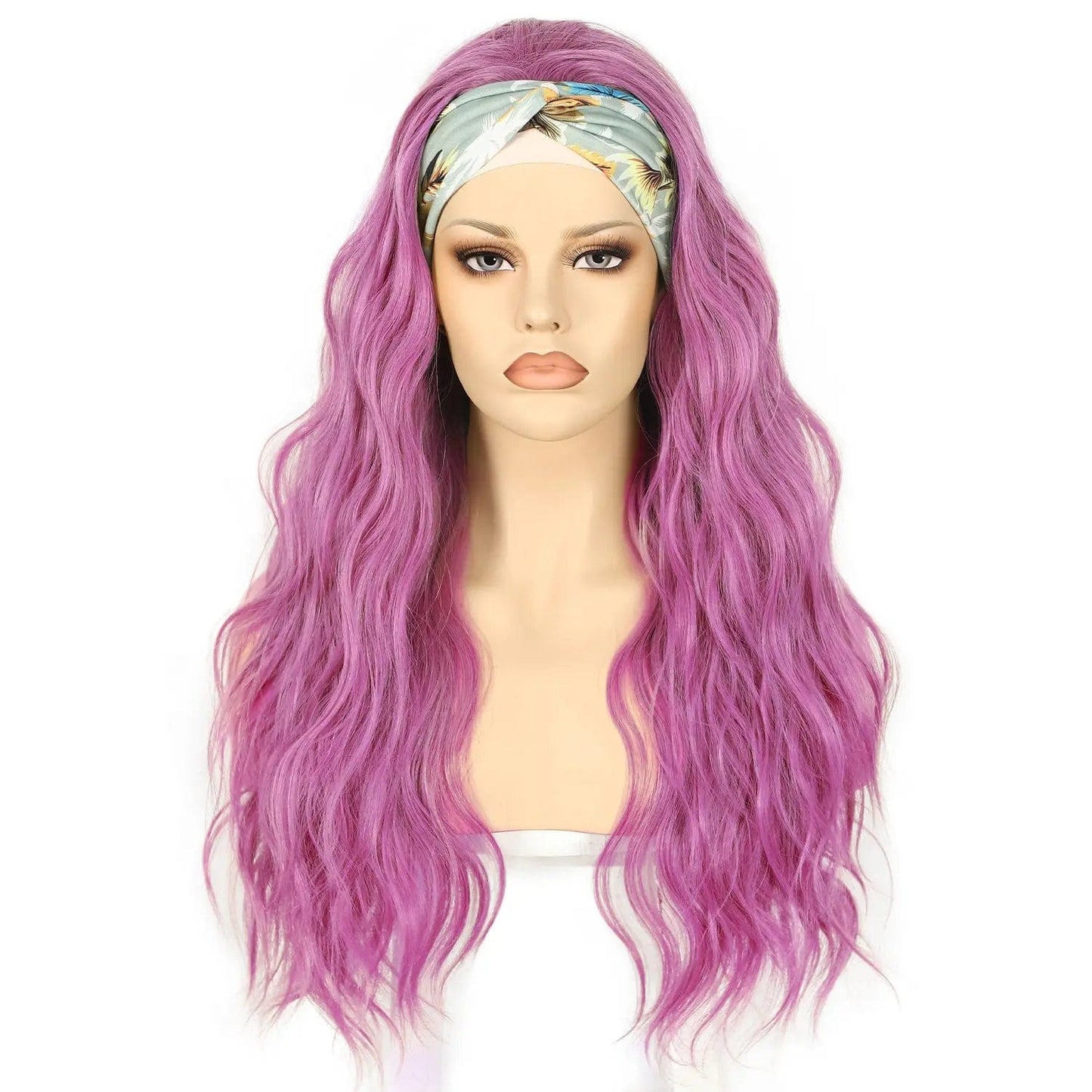 26 Inches / Purple Anogol Synthetic Headband Wig Beige Long Loose Wave