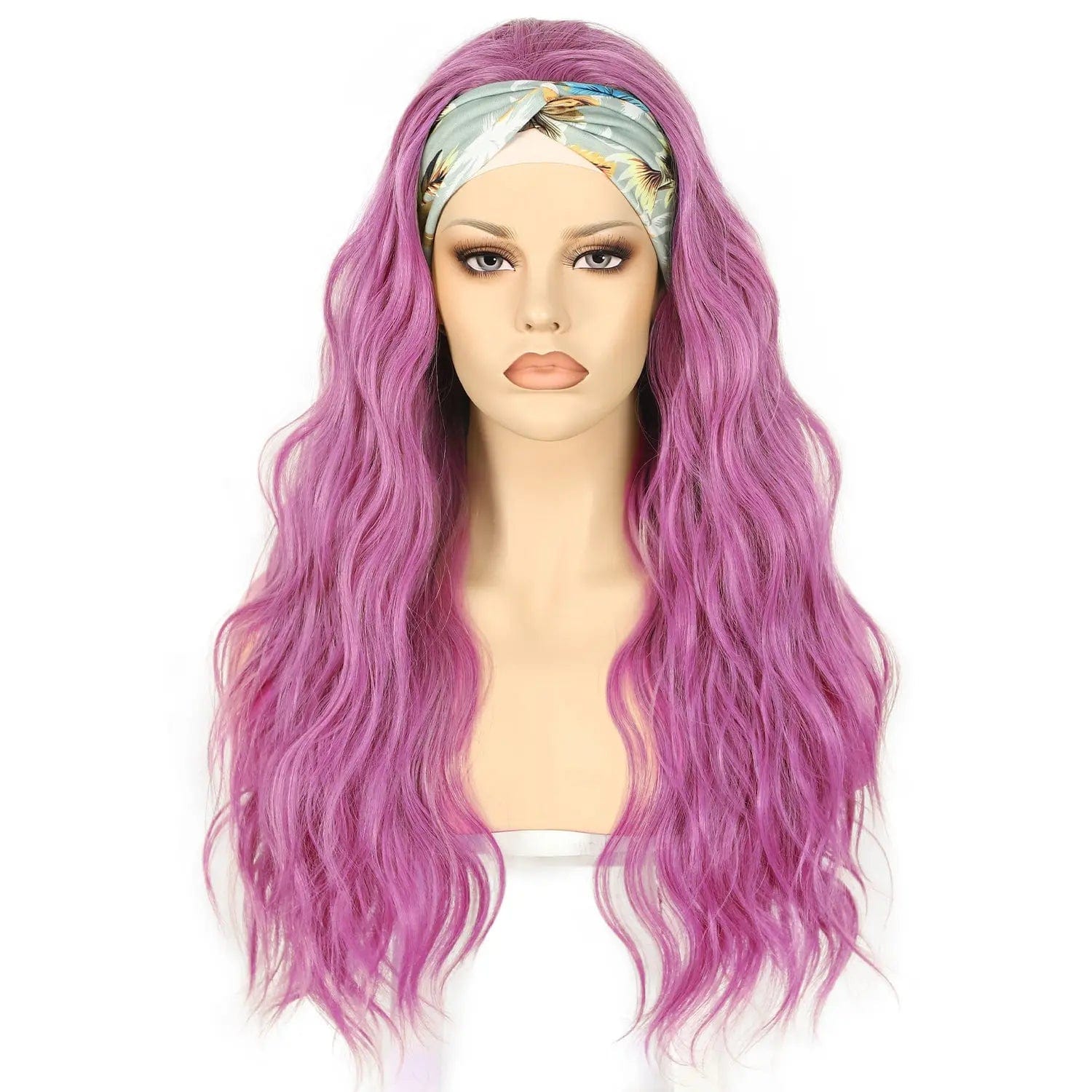 26 Inches / Purple Anogol Synthetic Headband Wig Beige Long Loose Wave