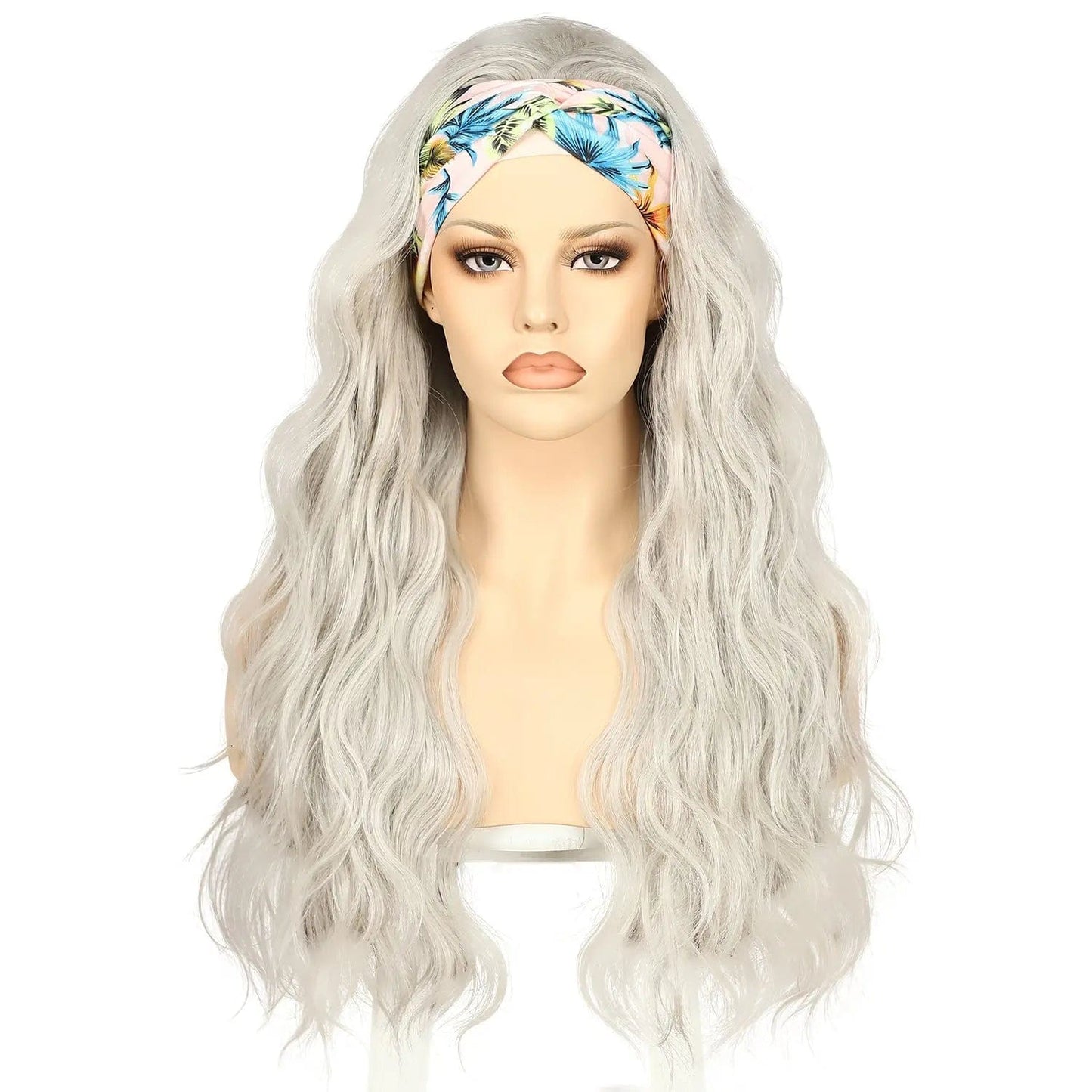 26 Inches / Silver Anogol Synthetic Headband Wig Beige Long Loose Wave