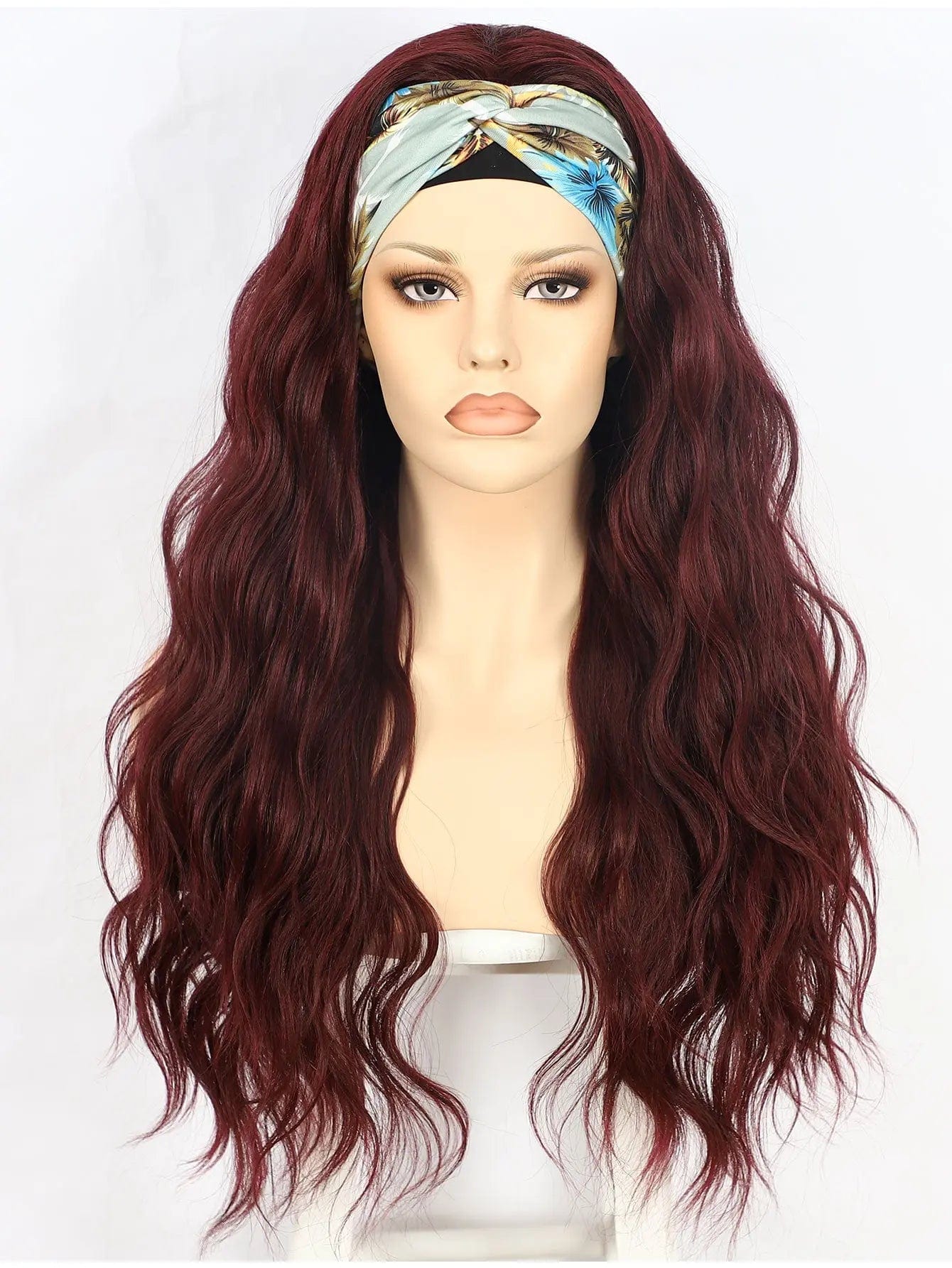 26 Inches / Wine Red Anogol Synthetic Headband Wig Beige Long Loose Wave