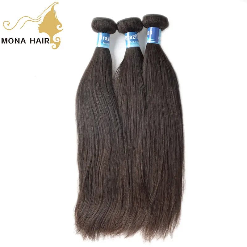 28 Inches / Straight hair Mona Wholesale Cuticle Aligned Raw Virgin Hair Weave with Closure Vendors, Remy Human 100% Mink Brazilian Hair Extension Bundles