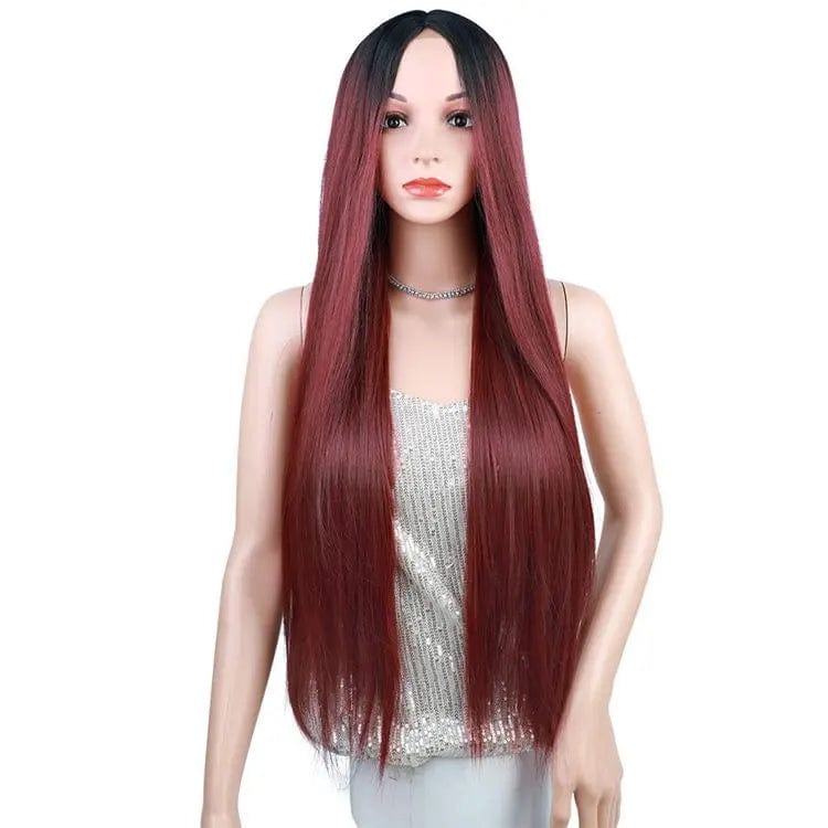 28 Inches / WL9352-ombre burgundy Synthetic Blend Wig Extension Heat Resistant Ombre