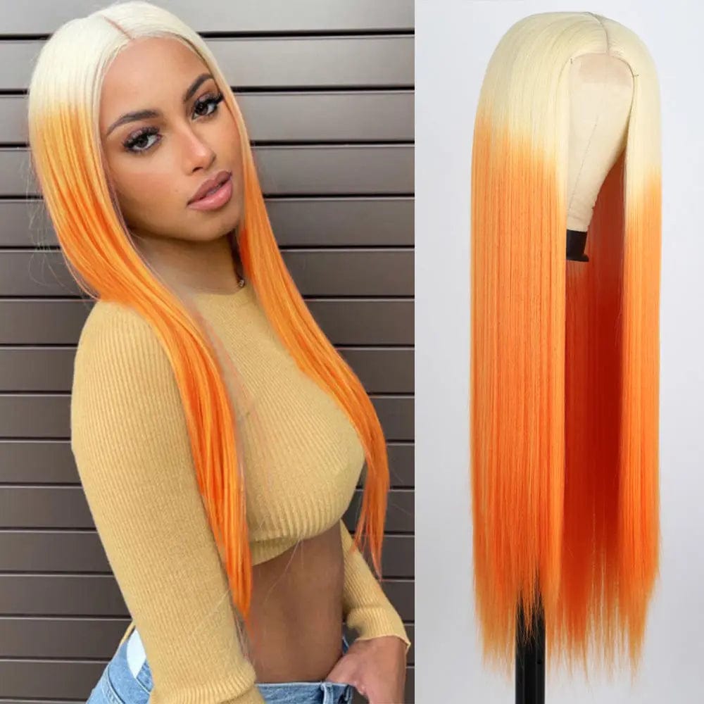 28 Inches / WL9352-Ror-613# Synthetic Blend Wig Extension Heat Resistant Ombre