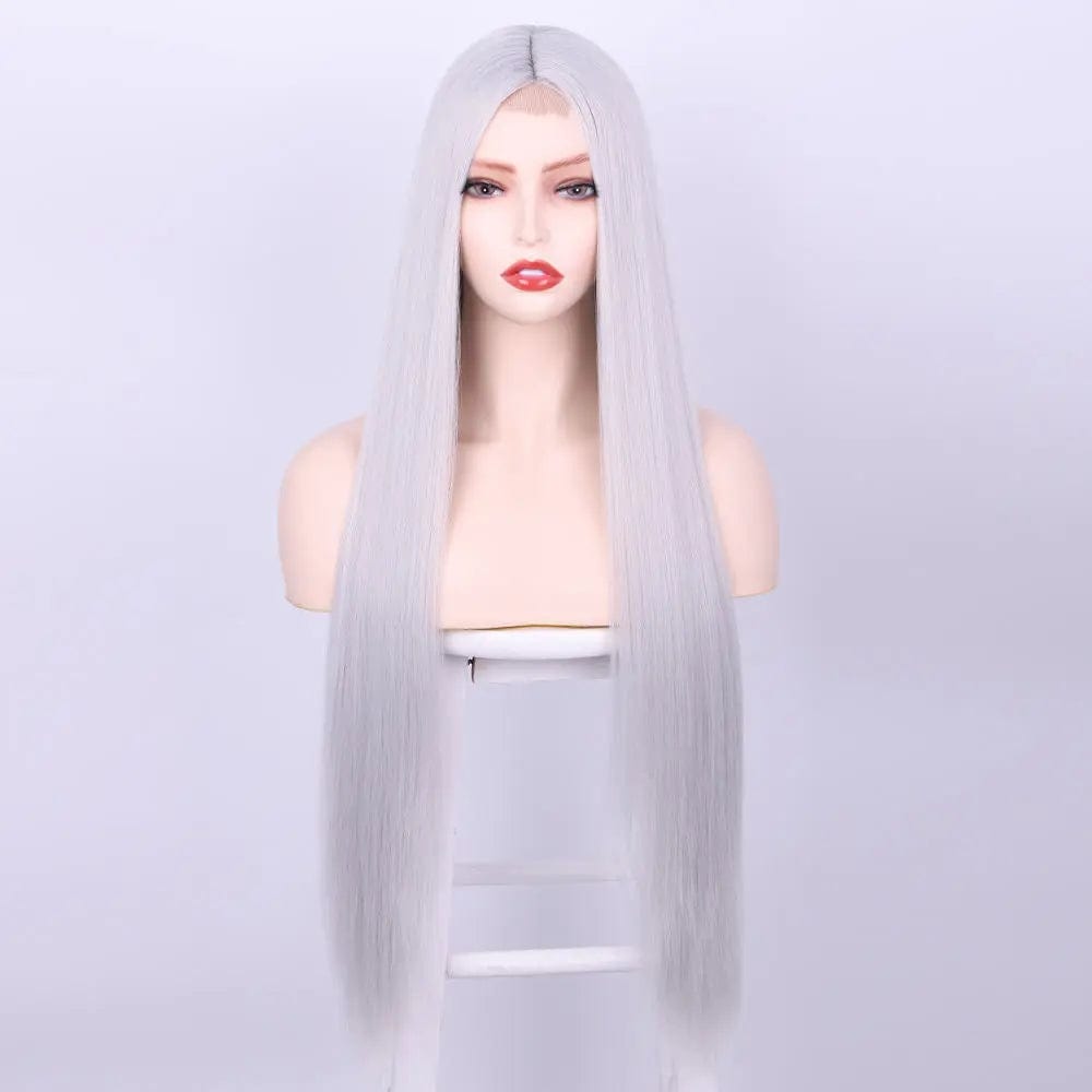 28 Inches / WL9353-silver grey# Synthetic Blend Wig Extension Heat Resistant Ombre