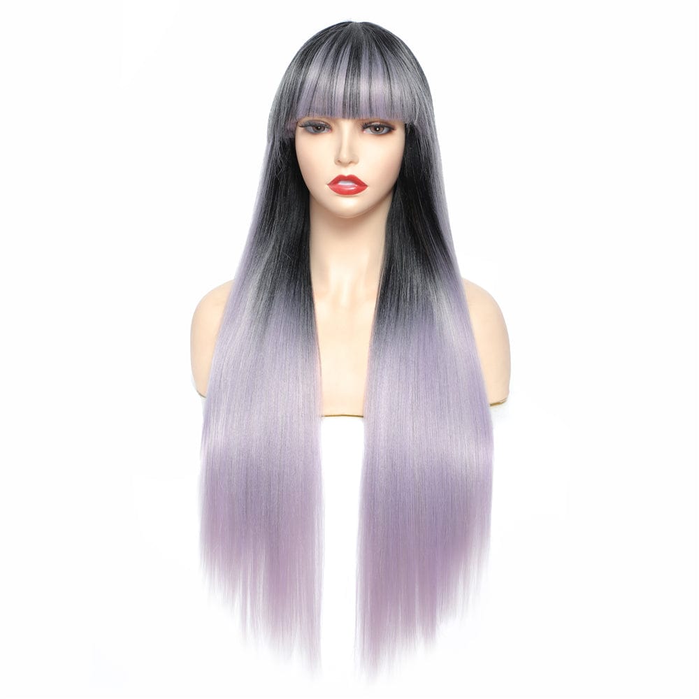 29 Inches / Ombre Purple X-TRESS NEW Factory Price 29 Inch Long Straight Hair Lace Front Wig With Bangs Heat Resistant Synthetic Wigs For Black Women