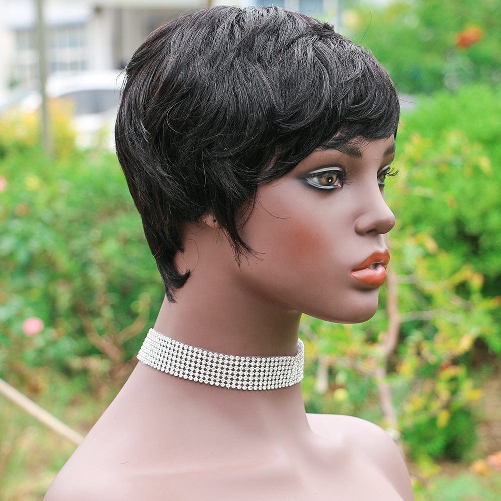 3.5 inches / Natural black Wholesale Cheap 100% Brazilian Hair Machine Made Short Wigs Black Women Pixie Cut Human Hair Wig