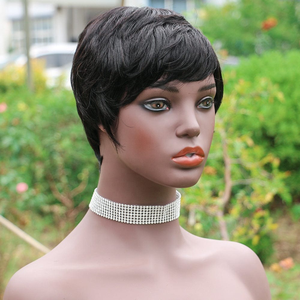 3.5 inches / Natural black Wholesale Cheap 100% Brazilian Hair Machine Made Short Wigs Black Women Pixie Cut Human Hair Wig