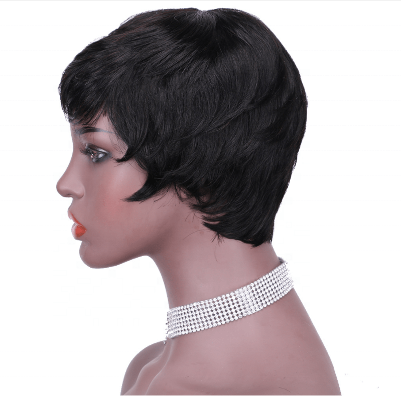 3.5 inches / Natural black Wholesale Cheap 100% Brazilian Hair Machine Made Short Wigs Black Women Pixie Cut Human Hair Wig