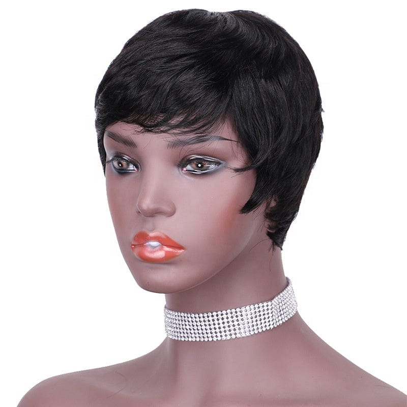 3.5 inches / Natural black Wholesale Cheap 100% Brazilian Hair Machine Made Short Wigs Black Women Pixie Cut Human Hair Wig