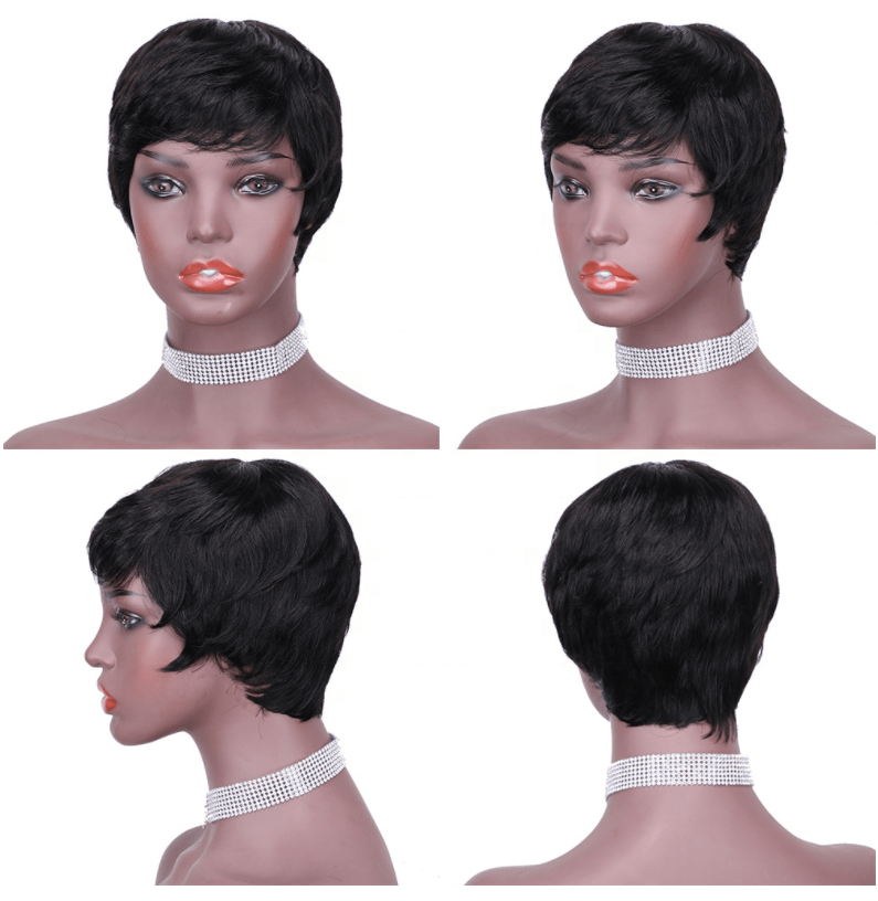 3.5 inches / Natural black Wholesale Cheap 100% Brazilian Hair Machine Made Short Wigs Black Women Pixie Cut Human Hair Wig