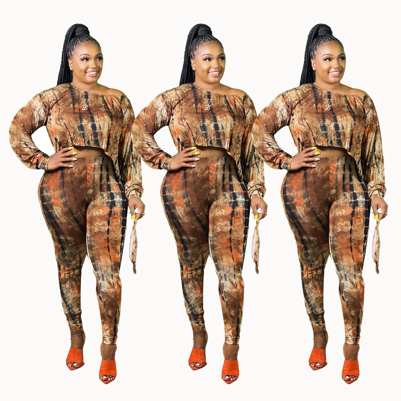 3 XL / Brown Women's size off-shoulder long-sleeved irregular blouse Plus Size Women Joggers Suits Set Clothing