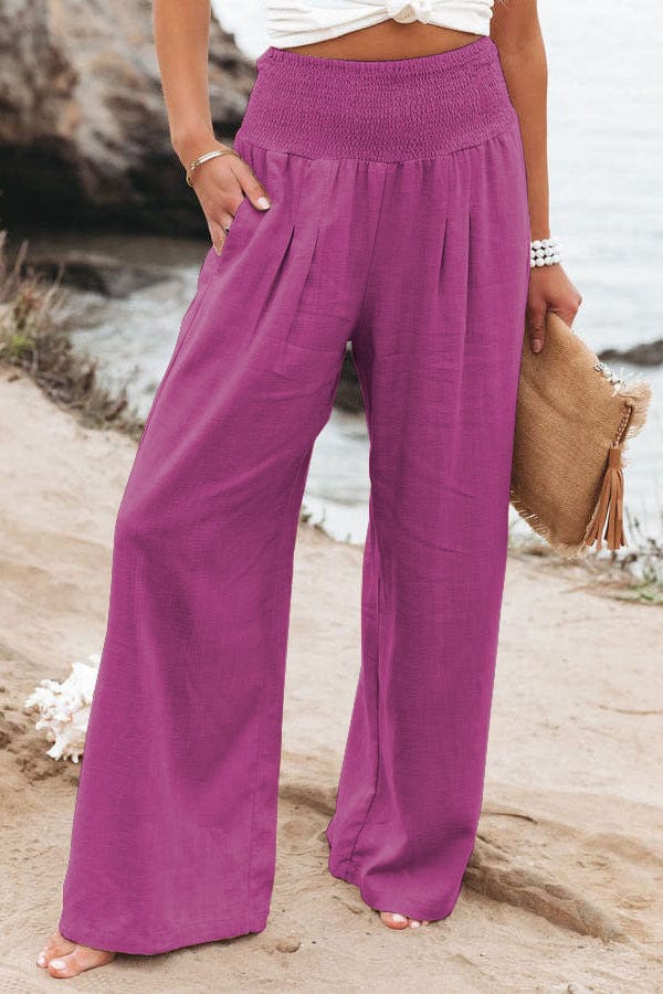 3 XL / Fuchsia women's pants & trousers	long cotton linen casual wide leg pants for ladies