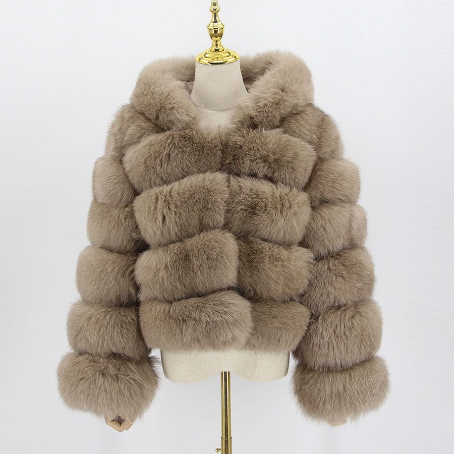 3 XL / khaki QIUCHEN QC20110 Fashion Winter Warm Fluffy Fur Jacket Women Genuine Hooded Real Fox Coat