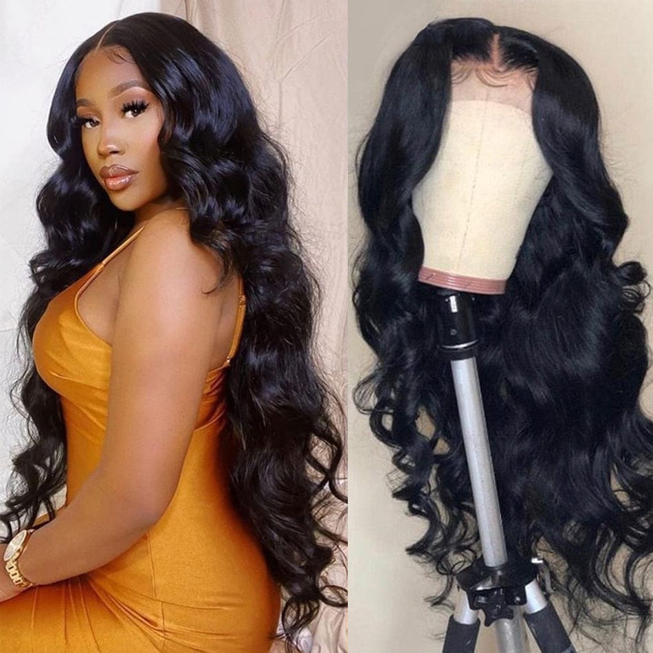 30 Inches / Black 4x4 13x4 Lace Front Wigs Pre plucked Peruvian Wavy Body Wave Human Hair Wigs For Women Remy 30 Inch Lace Closure Wigs