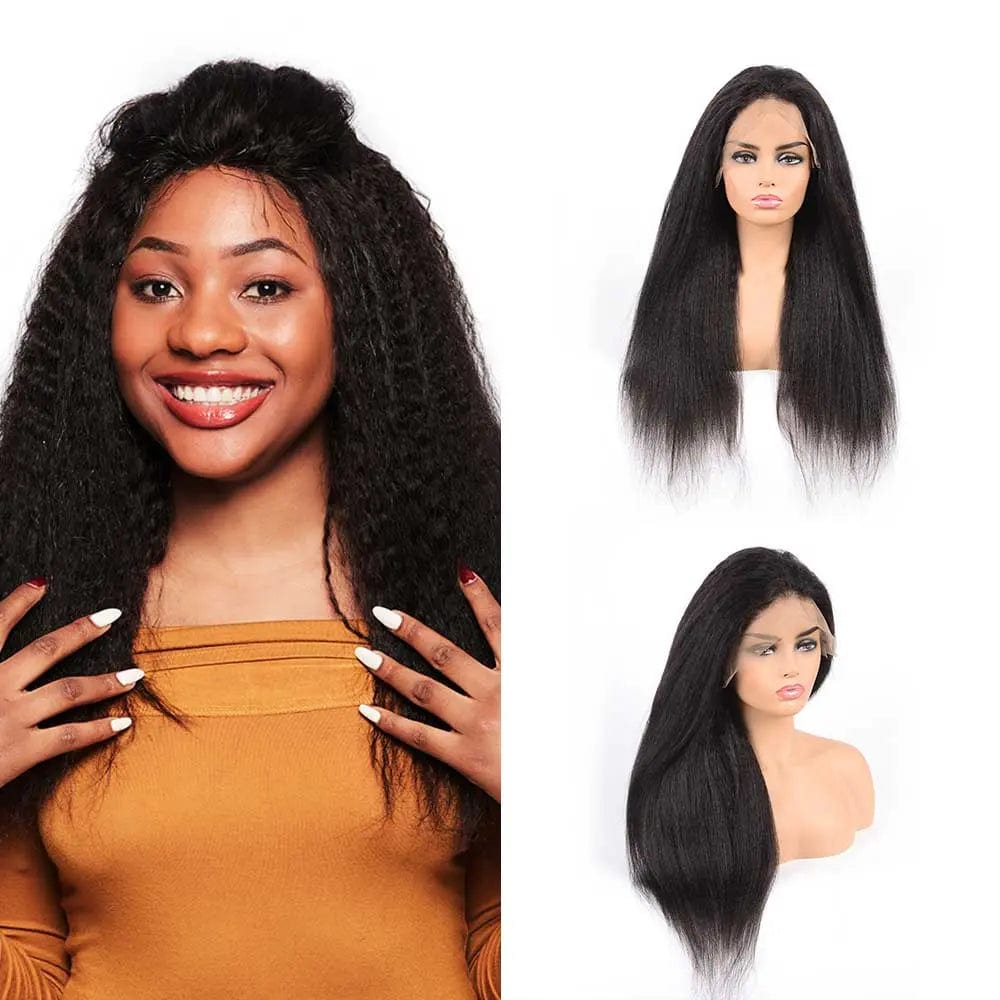 30 Inches / kinky Straight Megalook 100 Human Hair Lace Front Wigs,180% Density 4*4 Closure With Baby Hair Wigs For Black Women