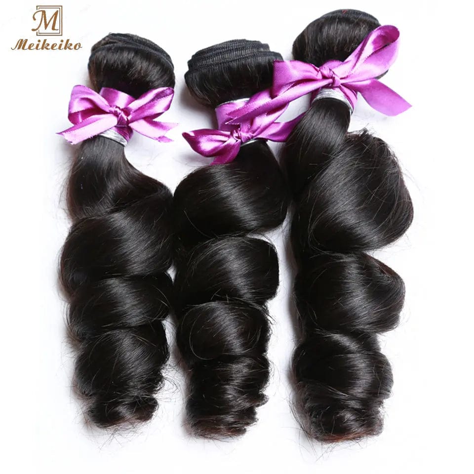 30 Inches / Natural Black Brazilian Virgin hair Loose Wave Bundles