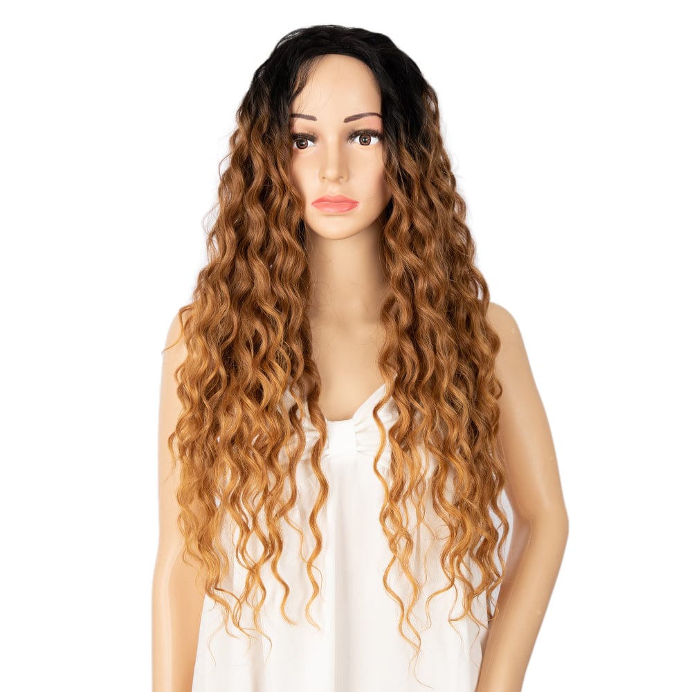 30 Inches / TAT1B/30/26B sleek top quality wholesale hot selling cheap high temperature brown  Heat Resistant water wave Synthetic Hair Wigs for women