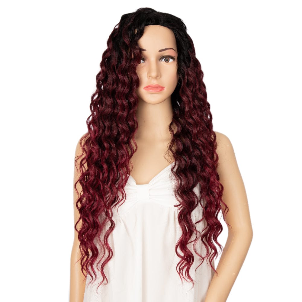 30 Inches / TAT1B/99A/530E sleek top quality wholesale hot selling cheap high temperature brown  Heat Resistant water wave Synthetic Hair Wigs for women