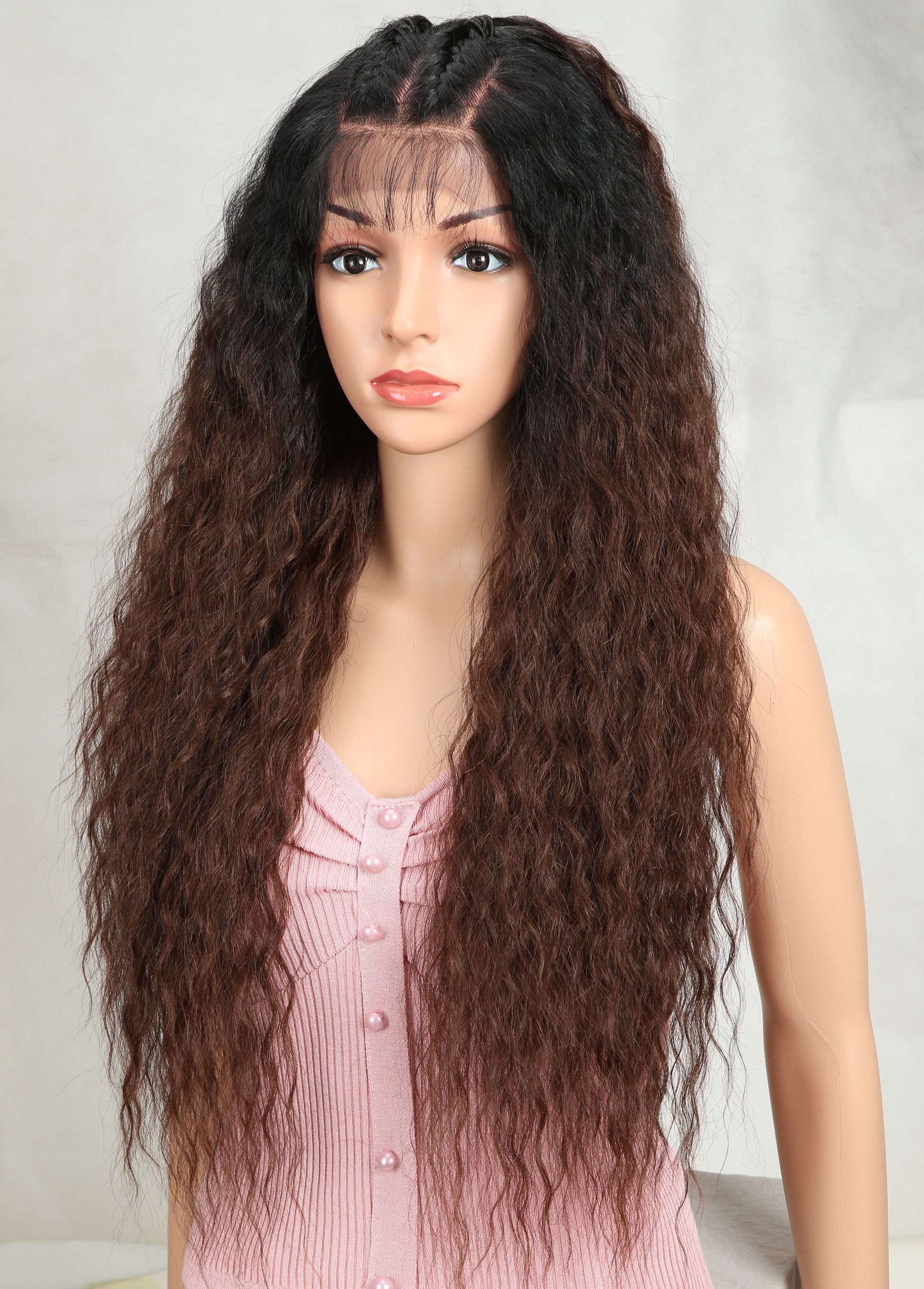 30 Inches / TT1B/33E long blond synthetic wig sleek top quality wholesale heat resistant afro kinky curl lace frontal Synthetic Hair Wig for women