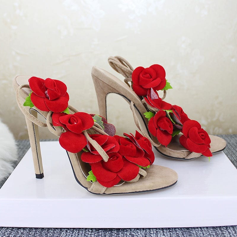 300-6 DEleventh shoes Wholesale Suede Rose Flower Heels Cross Strap High Heels Thin Heeled Sandals Fashion Women Shoes in stock