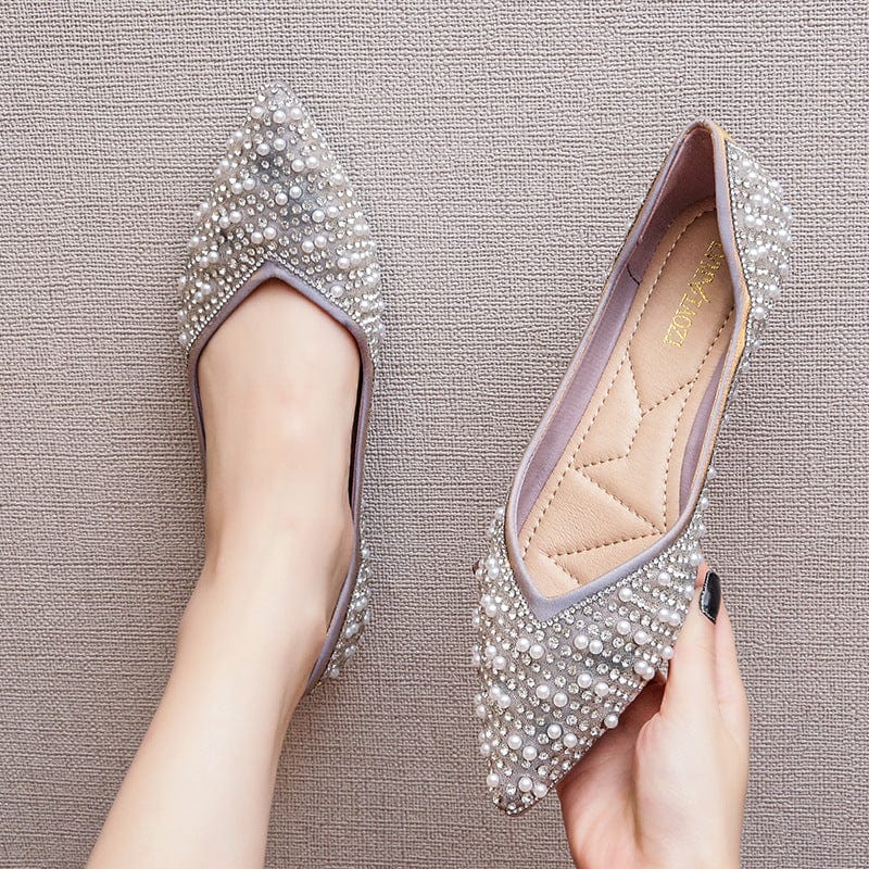 33 / Purple New Shallow Rhinestone Flat Low Heels for Ladies and Women Wrap-toe Pearls Elegant Sandal Shoes