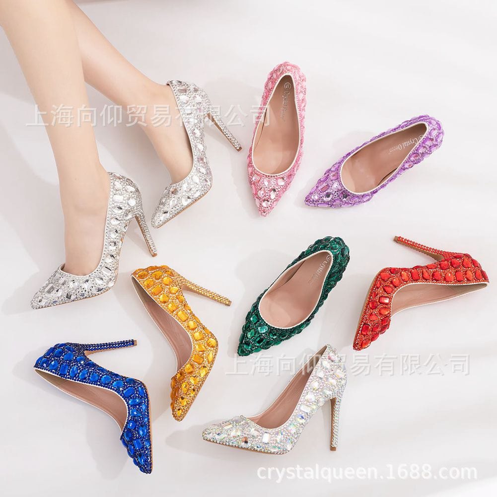 34 / Other heel height custom flat bottom 5 cm 7.5 cm 9.5 cm S4822F     Elegant 11cm crystal banquet sexy super high heel fashion luxury rhinestone wedding heels for bride shoes