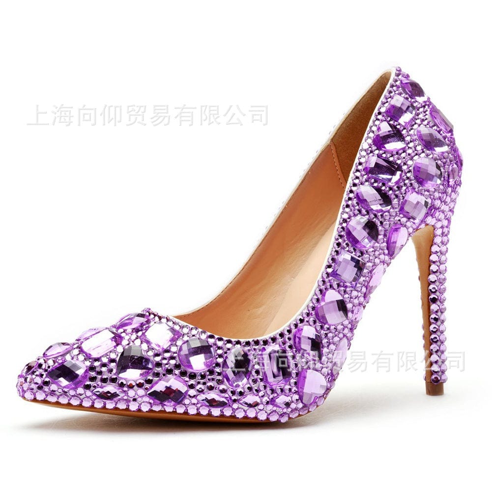 34 / Purple S4822F     Elegant 11cm crystal banquet sexy super high heel fashion luxury rhinestone wedding heels for bride shoes