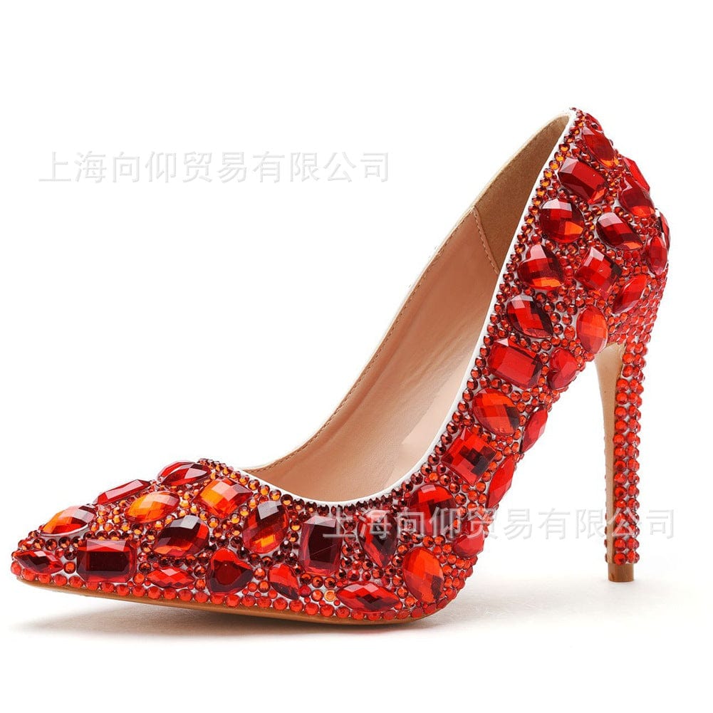 34 / Red S4822F     Elegant 11cm crystal banquet sexy super high heel fashion luxury rhinestone wedding heels for bride shoes