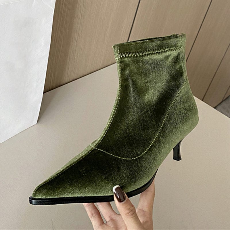 35 / Black Fashion Classics Solid Flock Sexy 2023 New Pointed Toe Thin High Heel Ankle Chelsea Boots Zippers Office Lady Women Shoes