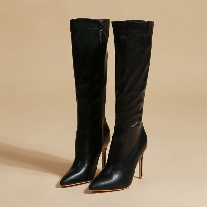 35 / Black Knee High Boots Sexy Pointed Toe 2022 Women Thin High Heel Ladies Patent PU Leather Side Zipper Party 35-42 Women's Boots