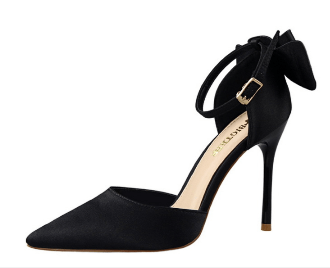 35 / Black Newest Office Women Heel Shoes Satin Bow 10 CM Pointed Stilettos Trendy Designer Buckle Strap Women's Pumps