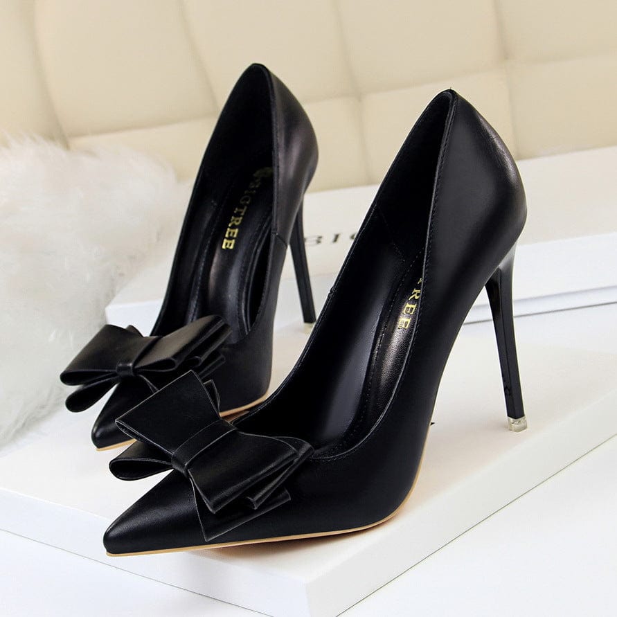 35 / Black PDEP 2022 Ladies Formal Business Jelly Pumps Steel Toe Bow Knot Stiletto Heels Wedding Bridal Dress Shoes