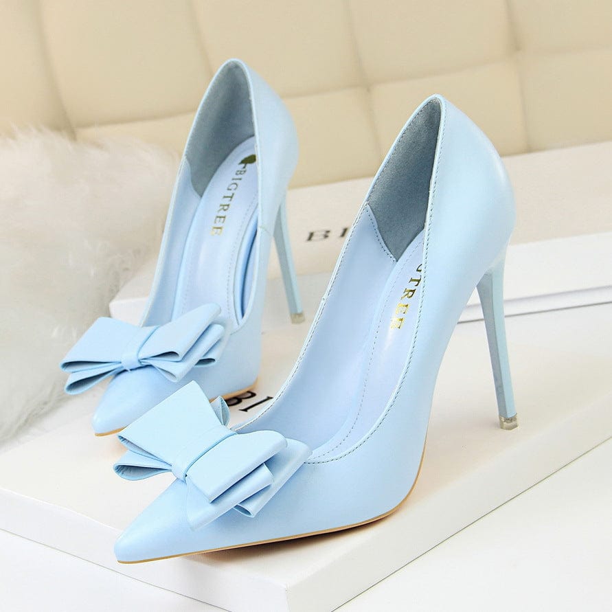 35 / Blue PDEP 2022 Ladies Formal Business Jelly Pumps Steel Toe Bow Knot Stiletto Heels Wedding Bridal Dress Shoes