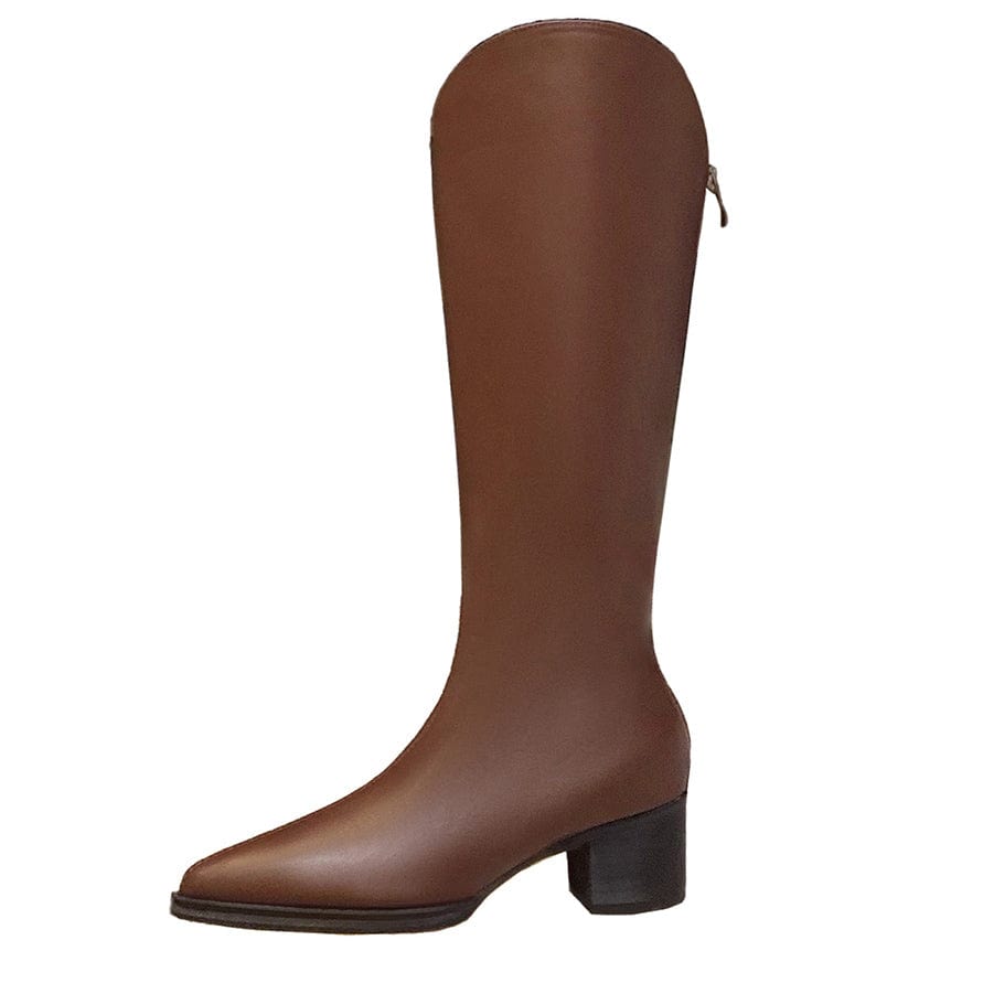 35 / Brown Dropshipping women knight boots winter ladies pointed toe high heel boots PU leather knee high boots