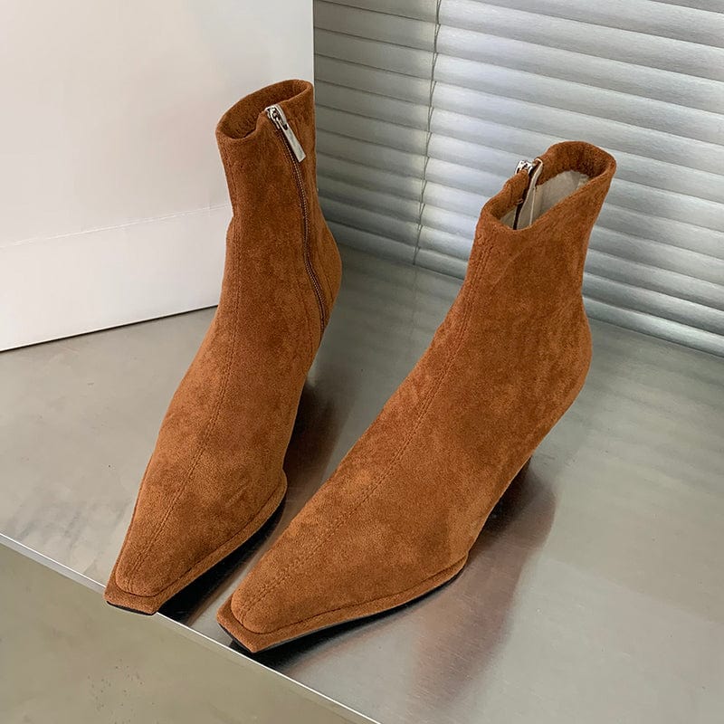 35 / Brown Square Toe Rome Ankle 2023 New Fashion High Heel Office Lady Career Spring Product Boots Size Zipper 35-39 Women Shoes