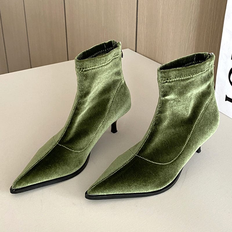 35 / Green Fashion Classics Solid Flock Sexy 2023 New Pointed Toe Thin High Heel Ankle Chelsea Boots Zippers Office Lady Women Shoes