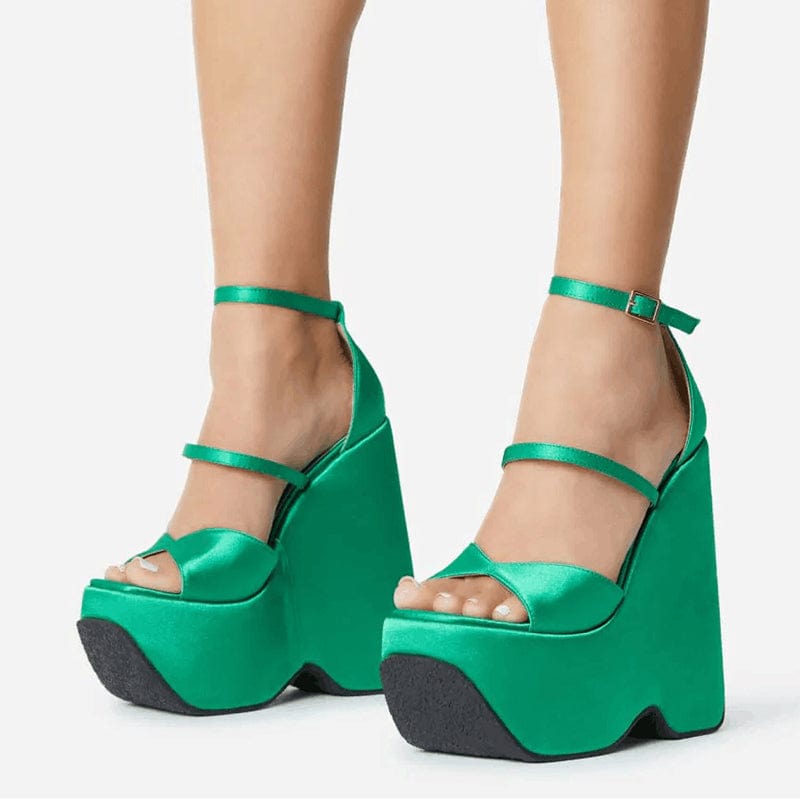 35 / Green Summer Fashion New Rome Open Toe 2022 Wedges Heels Square Shoes Ankle Buckle Strap PU Solid Sewing Modern Sandals Size 35-42