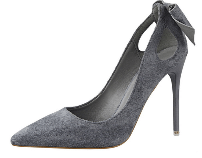 35 / Grey Latest Suede Women Office Shoes 10 CM High Heel Pointed Stilettos Shoes Trendy Bow Designer Women's Pumps