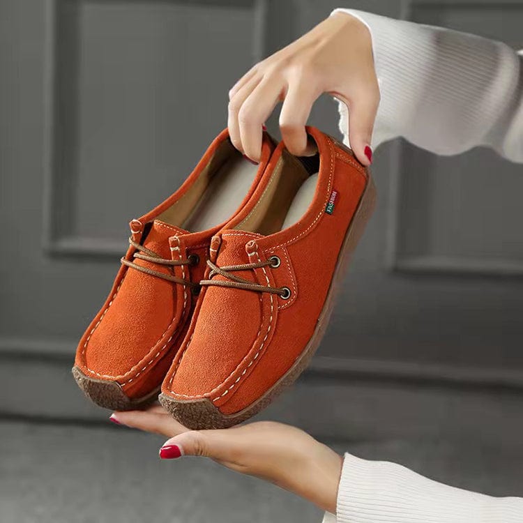 35 / Orange Women Flats Summer Genuine Leather Shoes With Low Heels Slip On Casual Flat Shoes Women Loafers Soft Nurse Ballerina Shoes